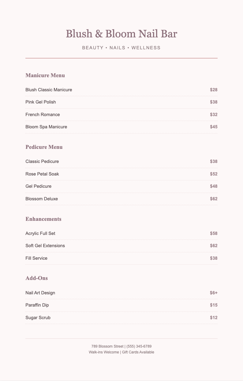 Blush pink beauty nail price list